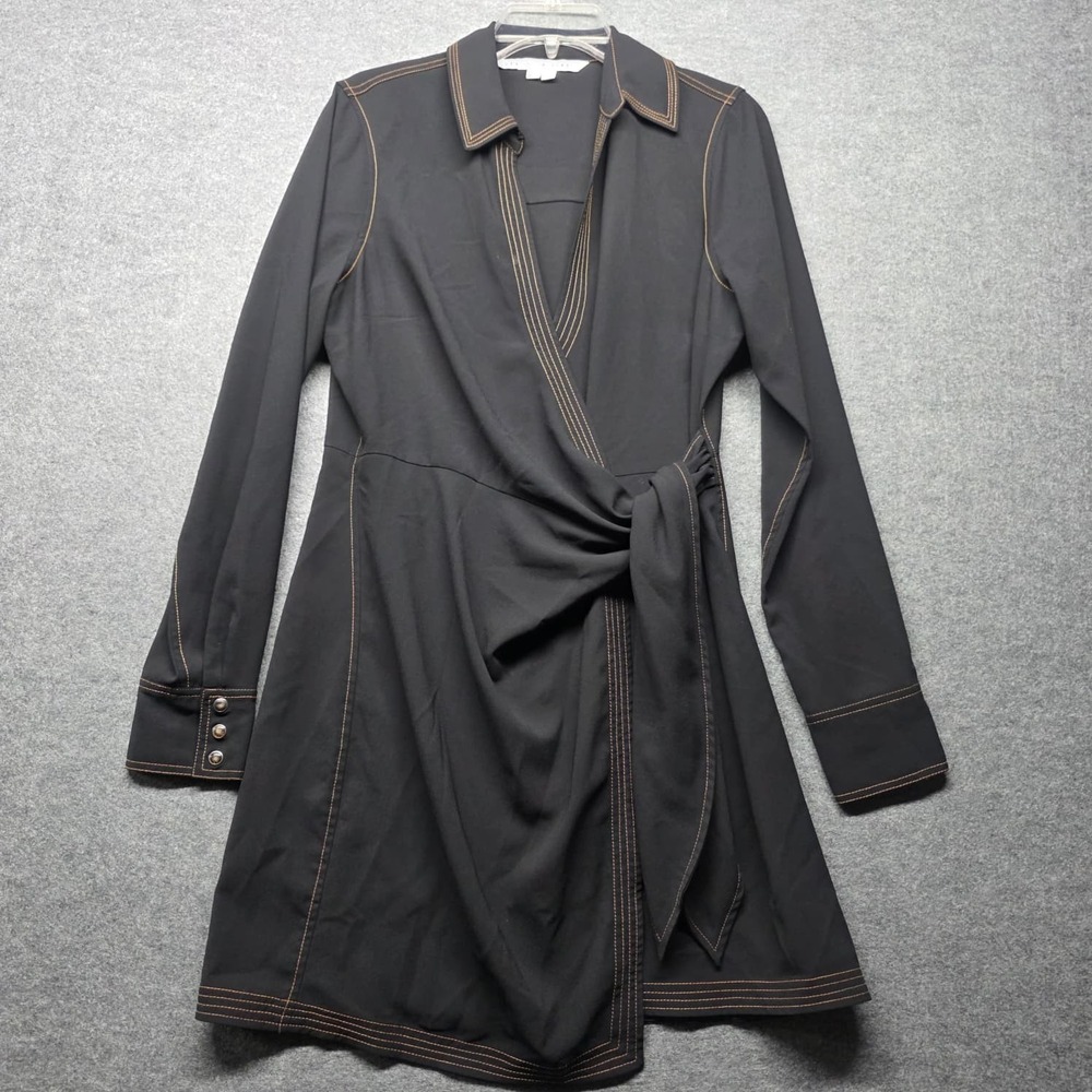 Veronica Beard Women's Black Wrap Shirt Dress Size 10 Long Sleeve Belted